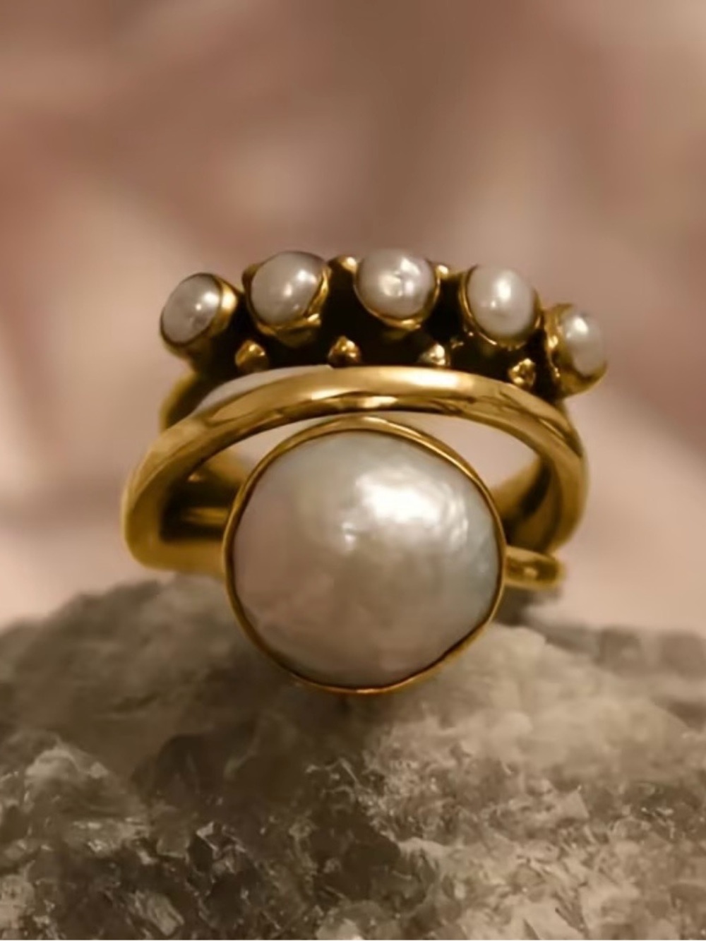Gold Pearl Stackable Ring - Women Jewelry